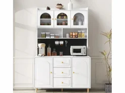 Merax Aparador De Cocina|Aparador alto de cocina - 140 x 40 x 190 cm - con 3 cajones + 5 puertas + estantes - MDF -