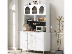 Merax Aparador De Cocina|Aparador alto de cocina - 140 x 40 x 190 cm - con 3 cajones + 5 puertas + estantes - MDF -