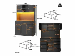 Aparador alto de cocina - 120 x 40 x 183,5 cm - con LED + USB + puertas magnéticas + 8 cajones - MDF -^Merax Discount