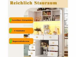 Merax Aparador De Cocina|Aparador alto de cocina - 120 x 40 x 183,5 cm - con LED + USB + puertas magnéticas + 8 cajones - MDF -