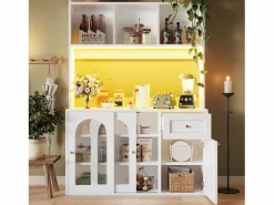 Merax Aparador De Cocina|Aparador alto de cocina - 120 x 35 x 167 cm - con estantes regulables + 3 puertas + 1 cajón + LED - MDF + PB -