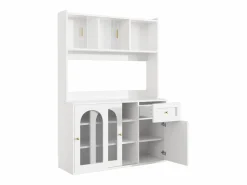 Merax Aparador De Cocina|Aparador alto de cocina - 120 x 35 x 167 cm - con estantes regulables + 3 puertas + 1 cajón + LED - MDF + PB -
