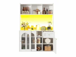 Merax Aparador De Cocina|Aparador alto de cocina - 120 x 35 x 167 cm - con estantes regulables + 3 puertas + 1 cajón + LED - MDF + PB -