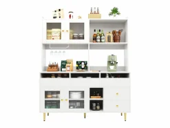 Merax Aparador De Cocina|Aparador alto de cocina - 145 x 39 x 171 cm - con 4 puertas de cristal + 5 cajones - MDF -
