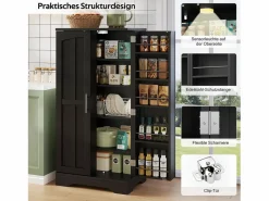 Merax Aparador De Cocina|Aparador alto de cocina - 60 x 40 x 120 cm - con LED + 2 puertas con estantes regulables y baldas en la puerta - MDF -