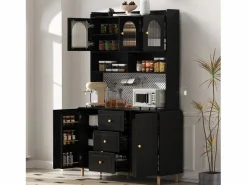 Aparador alto de cocina - 140 x 40 x 190 cm - con 3 cajones + 5 puertas + estantes - MDF -^Merax Discount