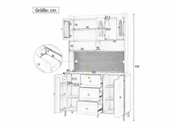 Aparador alto de cocina - 140 x 40 x 190 cm - con 3 cajones + 5 puertas + estantes - MDF -^Merax Discount