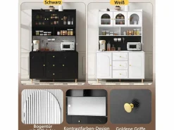 Aparador alto de cocina - 140 x 40 x 190 cm - con 3 cajones + 5 puertas + estantes - MDF -^Merax Discount