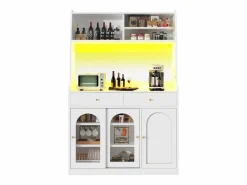 Merax Aparador De Cocina|Aparador alto de cocina - 120 x 40 x 180 cm - con estantes regulables + 2 cajones + 3 puertas + LED - MDF + PB -