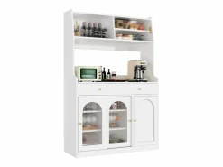 Merax Aparador De Cocina|Aparador alto de cocina - 120 x 40 x 180 cm - con estantes regulables + 2 cajones + 3 puertas + LED - MDF + PB -