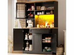 Aparador alto de cocina - 104 x 40 x 180 cm - con LEDs + 4 puertas + 1 cajón + estante - MDF + metal -^Merax Outlet