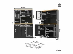 Aparador alto de cocina - 104 x 40 x 180 cm - con LEDs + 4 puertas + 1 cajón + estante - MDF + metal -^Merax Outlet