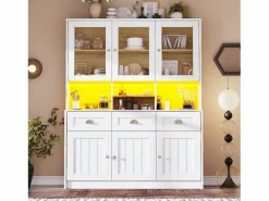 Merax Aparador De Cocina|Aparador alto de cocina - 140 x 40 x 175 cm - con puertas + LED + 3 cajones - MDF -