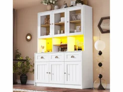 Merax Aparador De Cocina|Aparador alto de cocina - 140 x 40 x 175 cm - con puertas + LED + 3 cajones - MDF -