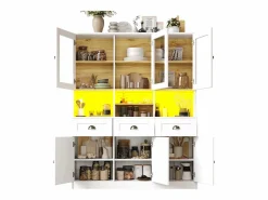 Merax Aparador De Cocina|Aparador alto de cocina - 140 x 40 x 175 cm - con puertas + LED + 3 cajones - MDF -