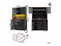 Merax Aparador alto de cocina - 115 x 40 x 174,7 cm - con puertas correderas + cajones + LED - MDF + metal - Negro Online