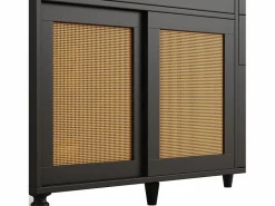 Aparador alto de cocina - 120 x 45 x 195,5 cm - con estantes regulables + 3 cajones + 3 puertas + LED - MDF + ratán PE -^Merax Discount