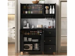 Aparador alto de cocina con enchufes y tablero perforado - 120 x 40 x 184 cm - con puertas + 3 cajones + balda - MDF -^Merax Clearance