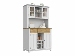 Merax Aparador De Cocina|Aparador alto de cocina con 4 puertas + 3 cajones + estante + luces LED - 106 x 40 x 179,5 cm - MDF - + natural