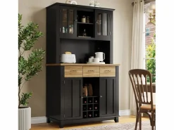 Merax Aparador alto de cocina con 4 puertas + 3 cajones + estante + luces LED - 106 x 40 x 179,5 cm - MDF - Negro Online