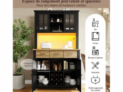 Merax Aparador alto de cocina con 4 puertas + 3 cajones + estante + luces LED - 106 x 40 x 179,5 cm - MDF - Negro Online
