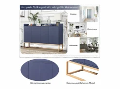 Aparador, Aparador Minimalista Moderno con 4 Puertas y Estructura de Metal para Comedor, Sala, Cocina, Azul Online