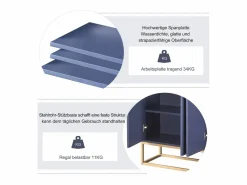 Aparador, Aparador Minimalista Moderno con 4 Puertas y Estructura de Metal para Comedor, Sala, Cocina, Azul Online