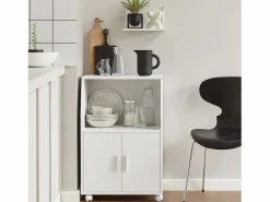 Sobuy Aparador De Cocina|Aparador Auxiliar bajo de Cocina para microondas,con 2 Puertas y 1 Estante,L55 cm x P38 cm x H84 cm,FRG241-W ES