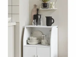 Sobuy Aparador De Cocina|Aparador Auxiliar bajo de Cocina para microondas,con 2 Puertas y 1 Estante,L55 cm x P38 cm x H84 cm,FRG241-W ES