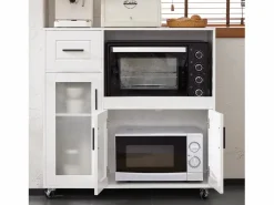 Sobuy Aparador De Cocina|Aparador Auxiliar de Almacenamiento para Microondas con 4 Ruedas Mueble Auxiliar de Comedor con 3 Puertas y 1 Cajón 88,5 x 40 x 89 cm FSB78-W ES