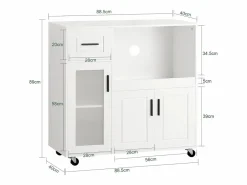 Sobuy Aparador De Cocina|Aparador Auxiliar de Almacenamiento para Microondas con 4 Ruedas Mueble Auxiliar de Comedor con 3 Puertas y 1 Cajón 88,5 x 40 x 89 cm FSB78-W ES