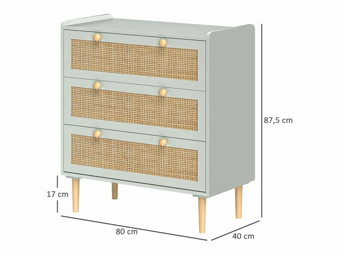 Aparador - Aparador con 3 cajones y cuatro patas antideslizantes - aspecto ratán - para salón y dormitorio Azul Clearance