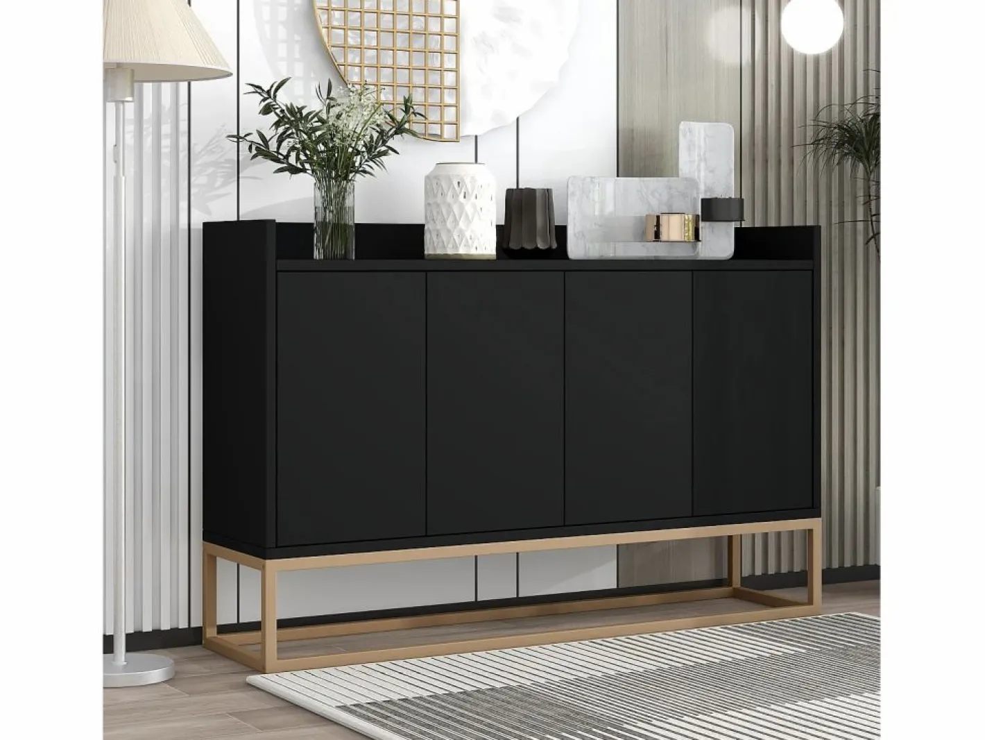 Merax Aparador|Aparador bajo 4 puertas - Patas de madera MDF y metal - Estilo moderno - Color - 120 x 30 x 80 cm
