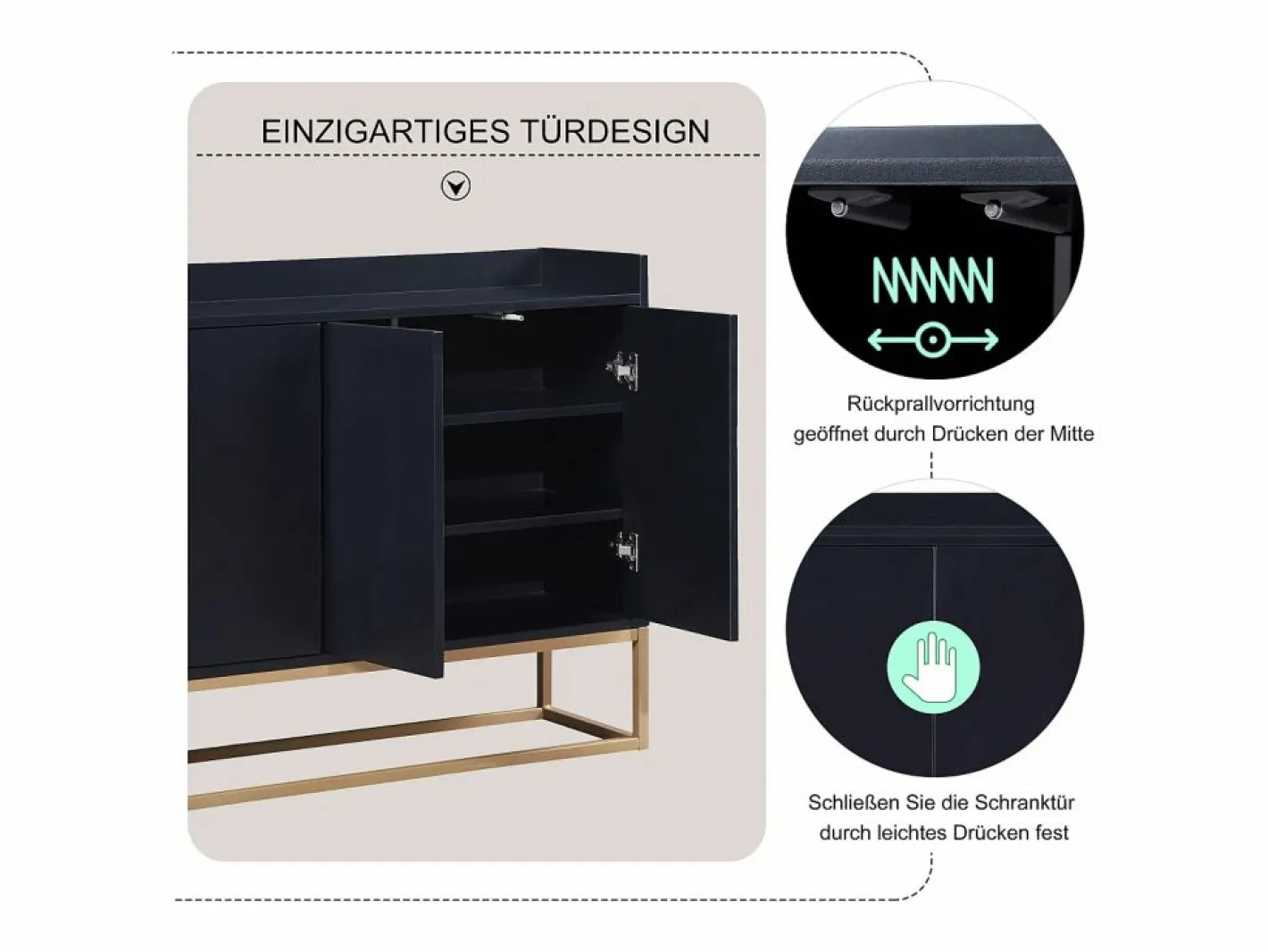 Merax Aparador|Aparador bajo 4 puertas - Patas de madera MDF y metal - Estilo moderno - Color - 120 x 30 x 80 cm