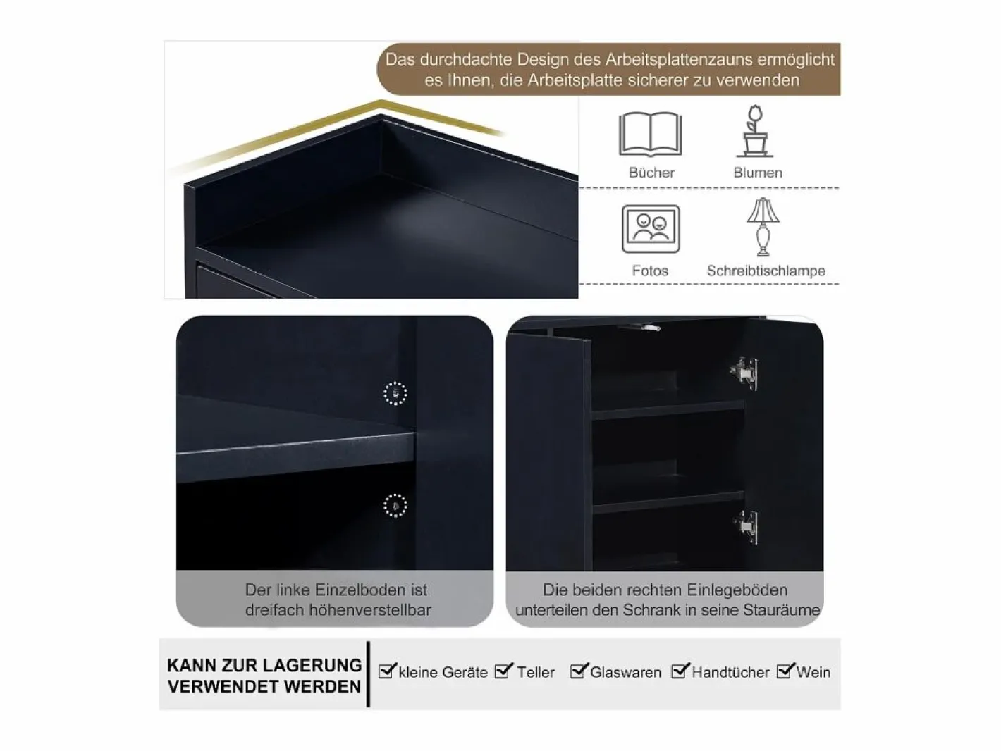 Merax Aparador|Aparador bajo 4 puertas - Patas de madera MDF y metal - Estilo moderno - Color - 120 x 30 x 80 cm