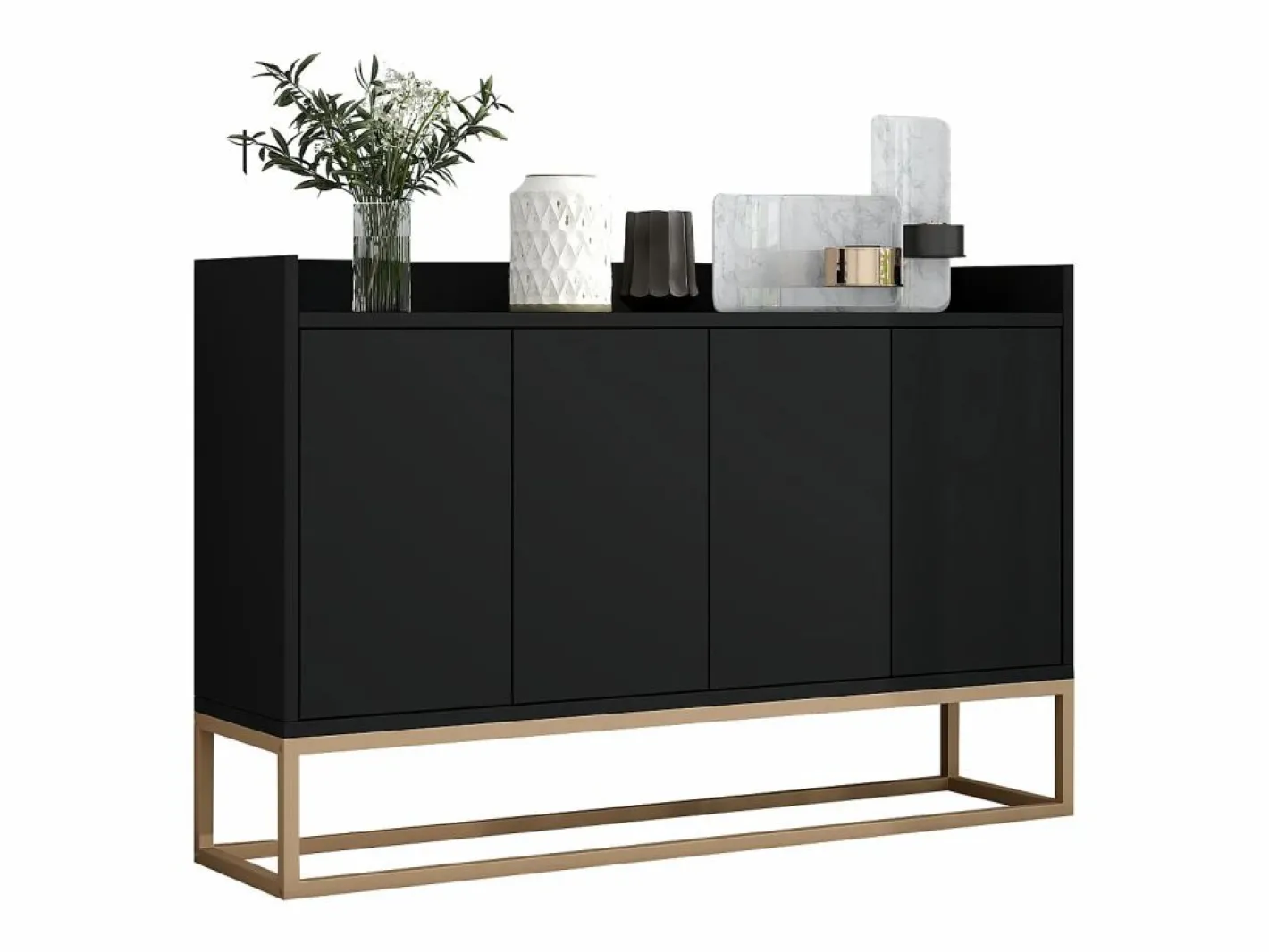 Merax Aparador|Aparador bajo 4 puertas - Patas de madera MDF y metal - Estilo moderno - Color - 120 x 30 x 80 cm