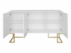 Merax Aparador bajo de 3 puertas con estantes regulables - 138x40x80,5cm - Madera MDF y metal dorado - Blanco Discount