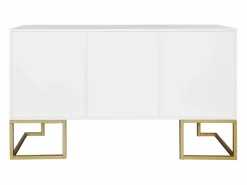 Merax Aparador bajo de 3 puertas con estantes regulables - 138x40x80,5cm - Madera MDF y metal dorado - Blanco Discount