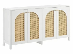 Aparador - Aparador con 4 puertas de ratán y tiradores de metal - para comedor y salón Blanco Sale