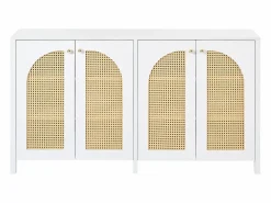 Aparador - Aparador con 4 puertas de ratán y tiradores de metal - para comedor y salón Blanco Sale