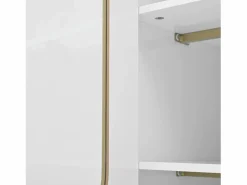 OKWISH Aparador con 2 cajones y 2 puertas de cristal, tiradores y patas dorados - para salón y comedor Blanco New