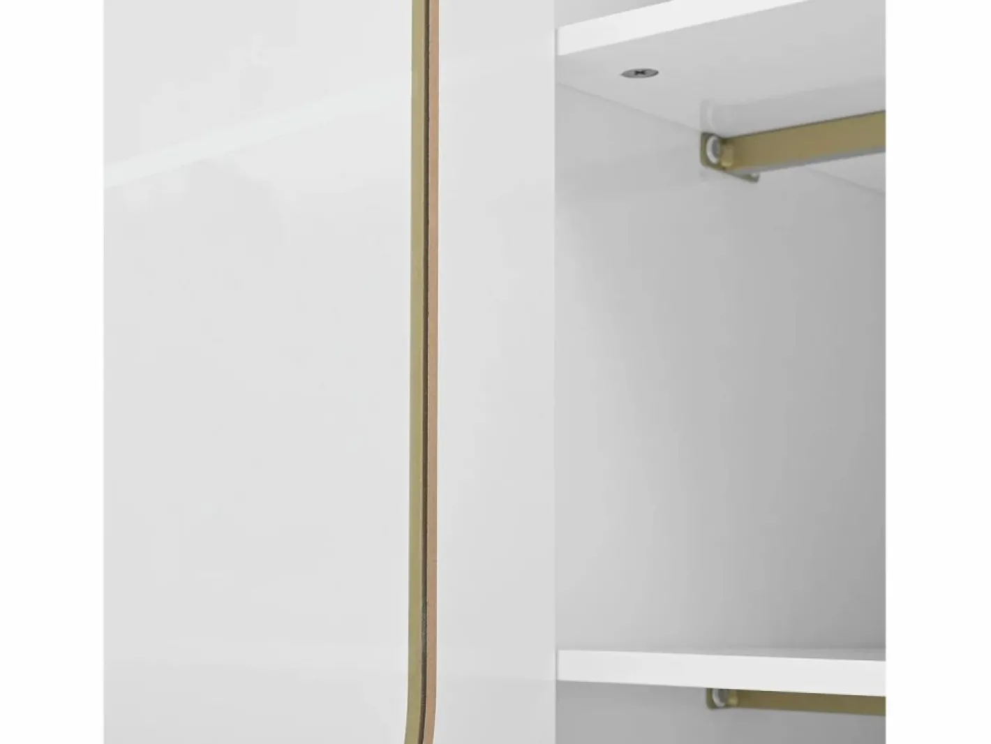 OKWISH Aparador con 2 cajones y 2 puertas de cristal, tiradores y patas dorados - para salón y comedor Blanco New