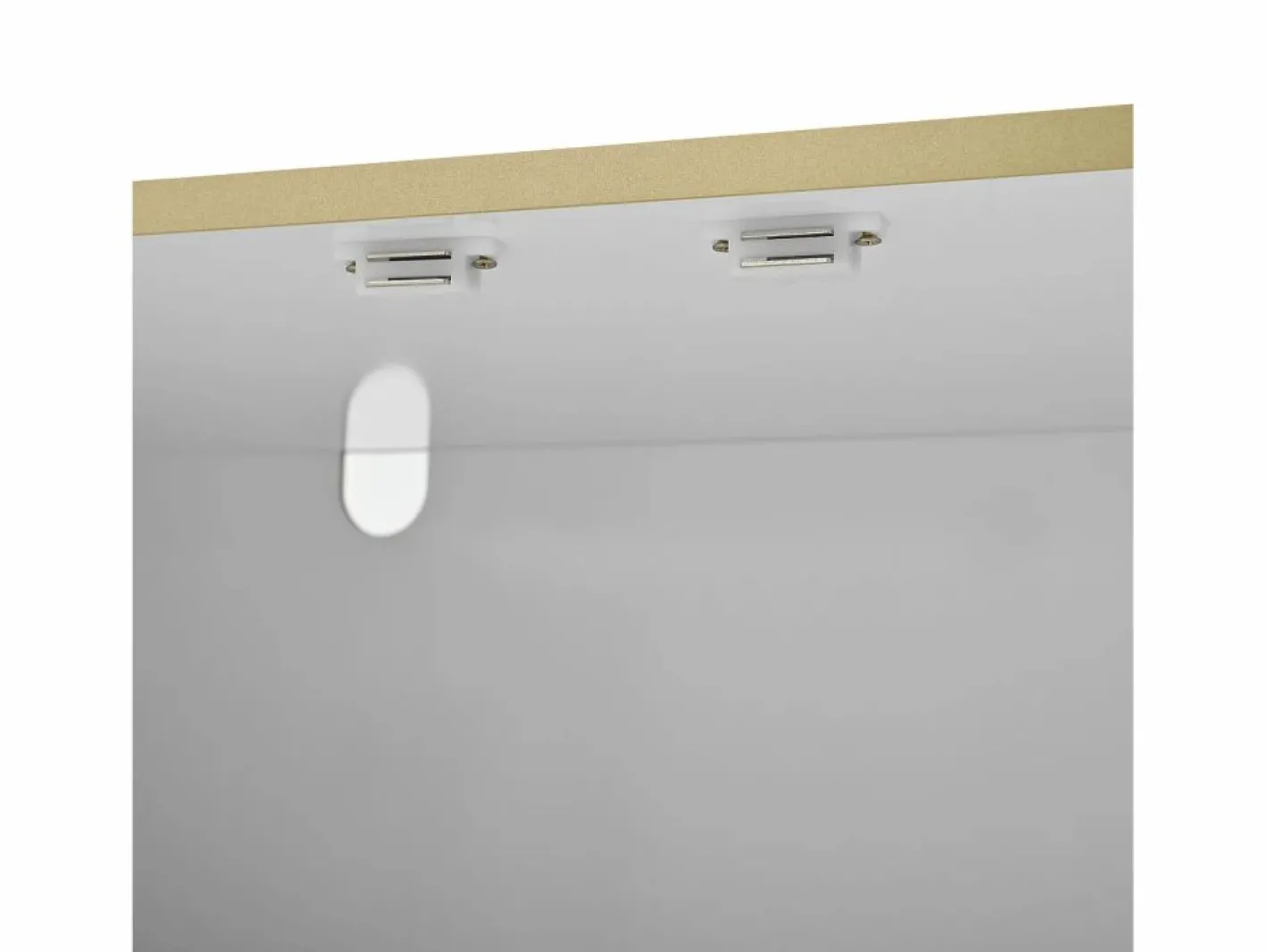 OKWISH Aparador con 2 cajones y 2 puertas de cristal, tiradores y patas dorados - para salón y comedor Blanco New