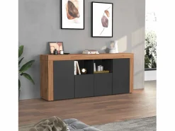 Aparador Chronos con 4 puertas y 2 compartimentos, color antracita mate y roble, 200 x 40 x 85 cm^ Sale