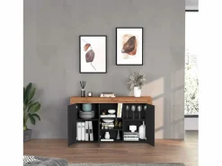 Aparador Chronos con 3 puertas y 1 compartimento, color antracita mate y roble, 155 x 40 x 85 cm^ Hot