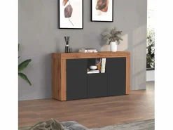 Aparador Chronos con 3 puertas y 1 compartimento, color antracita mate y roble, 155 x 40 x 85 cm^ Hot