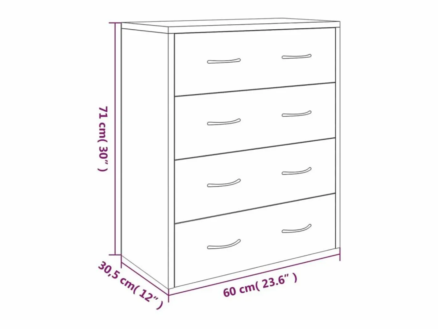 Aparador con 4 cajones brillante 60x30,5x71 cm^vidaxl Discount