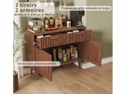 Aparador|Aparador con 2 cajones y 2 puertas, mueble de cocina, madera, 100 x 35 x 80 cm