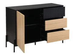 Vente-unique Aparador con 1 puerta y 3 cajones - Negro y natural claro - GLARODI Negro / Color natural claro Online