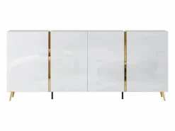 Vente-unique Aparador|Aparador con 4 puertas - 200 cm - Blanco brillante y Dorado - MARZIALO
